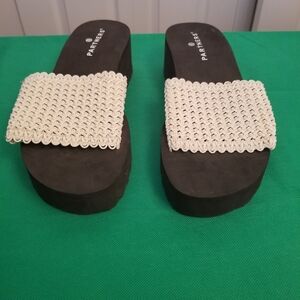 Partners Women's Beige Slide Sandals Size L 9-10 Platform Wedge